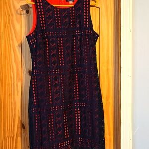 Tommy Hilfiger Navy Red Lace Overlay  Dress
